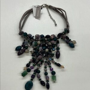 Chico's Elegant Green and Purple Beaded Necklace